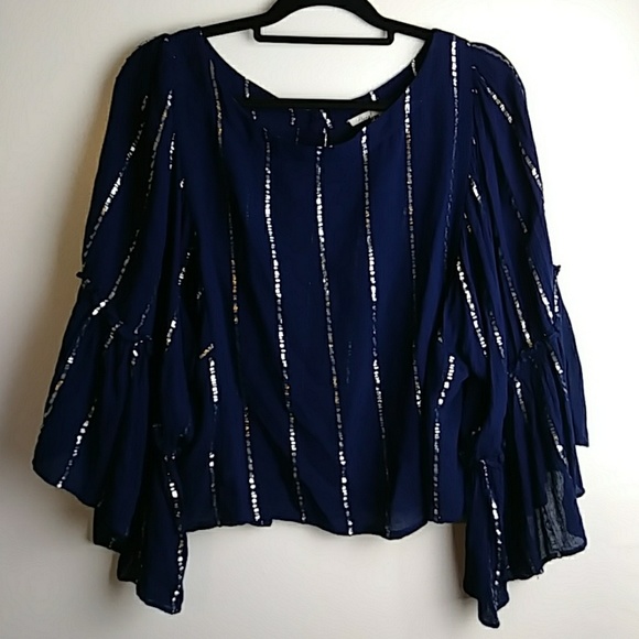 Anthropologie Tops - ANTHROPOLOGIE BLUE AND SILVER TOP